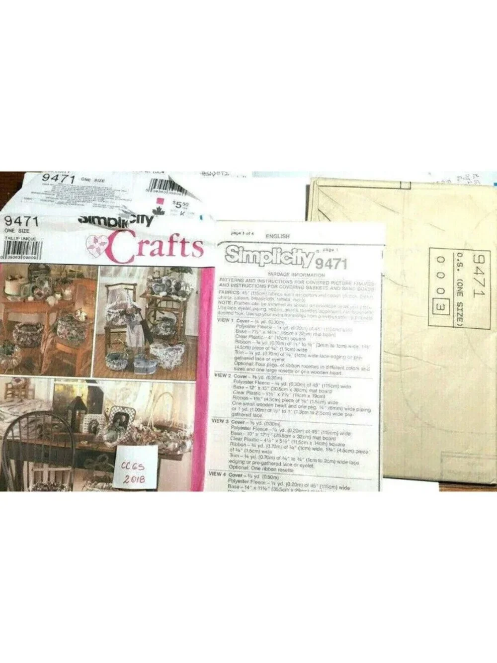 VTG Sewing Pattern Simplicity 9471 Crafts Covers For Frames Boxes Baskets U/C